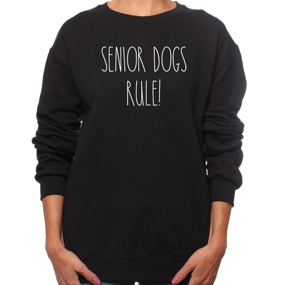Women’s Unisex Senior Dogs Rule DogMom Sweater Sweatshirt Dog Lover Holiday Gift